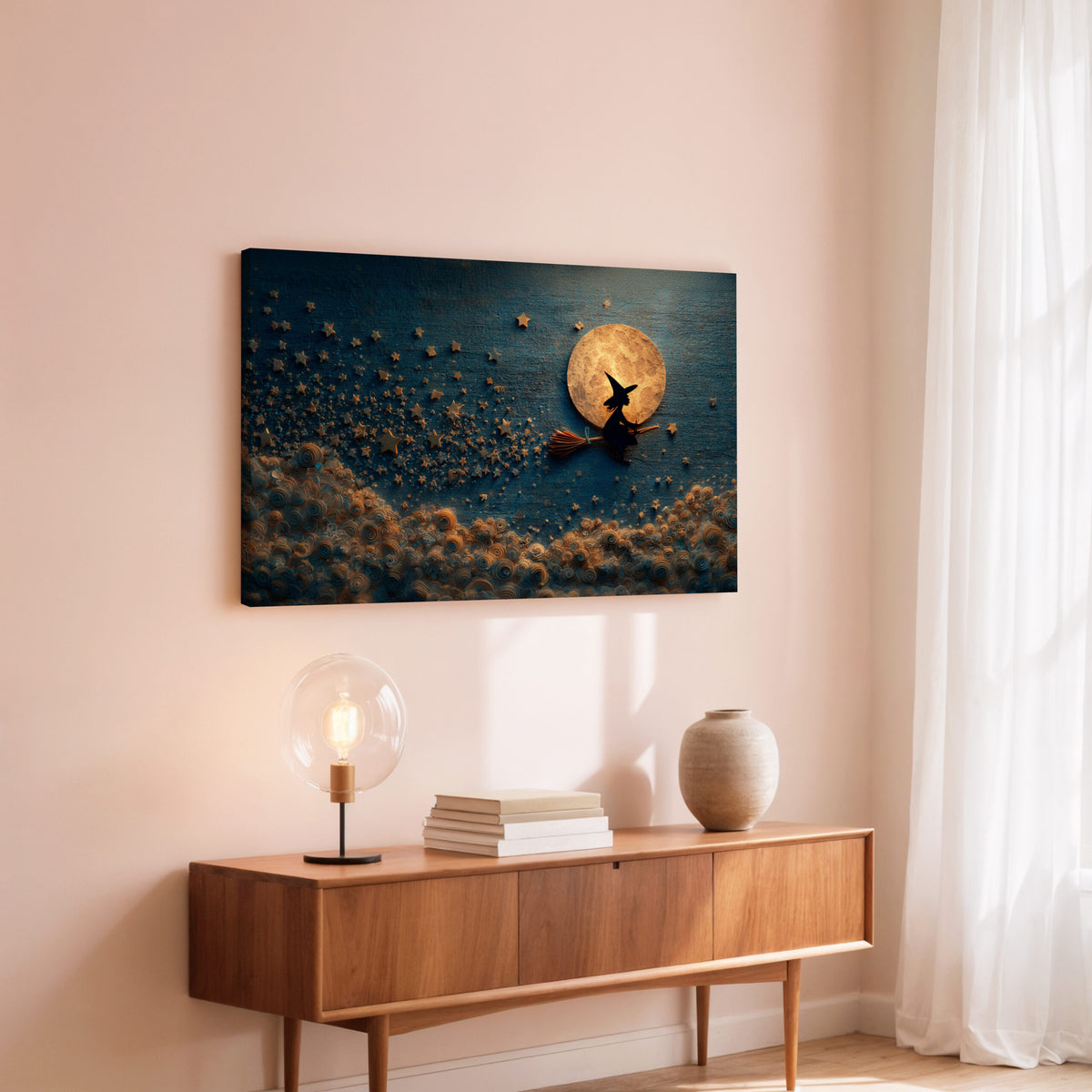 Cute Witch Canvas Wall Art – styled room view 5