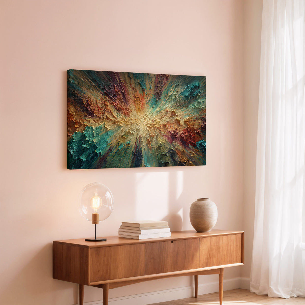 Abstract Burst Canvas Wall Art – styled room view 6