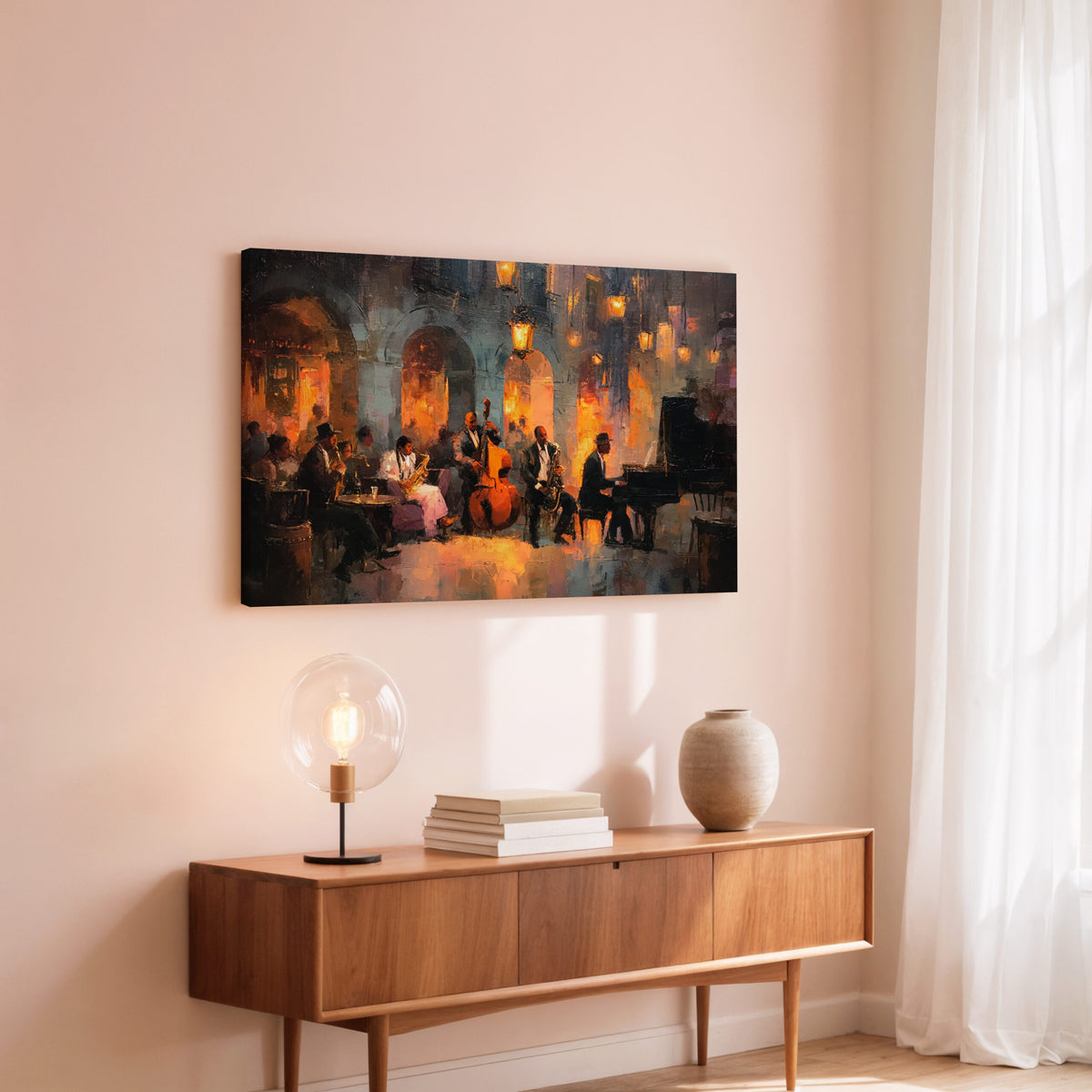 Jazz Ensemble Canvas Wall Art – styled room view 6