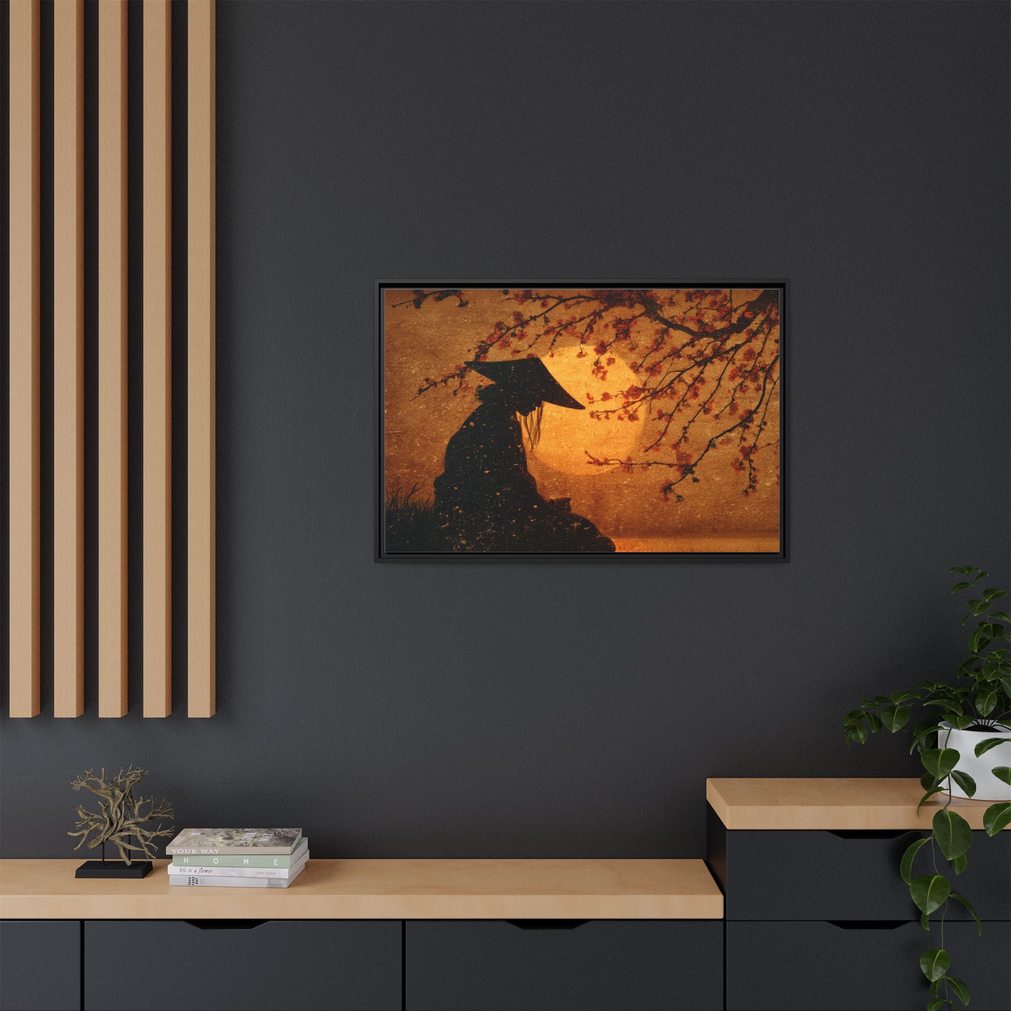 Serene Silhouette of Contemplation | Asian-Inspired Artwork