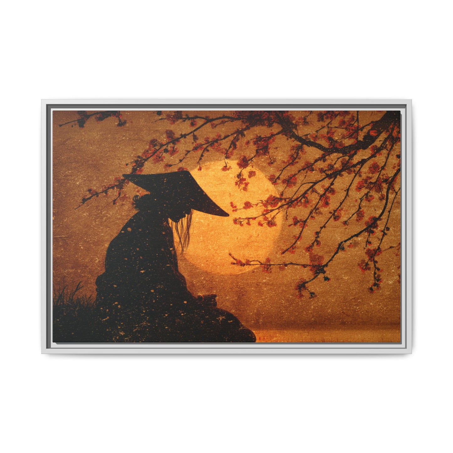 Serene Silhouette of Contemplation | Asian-Inspired Artwork