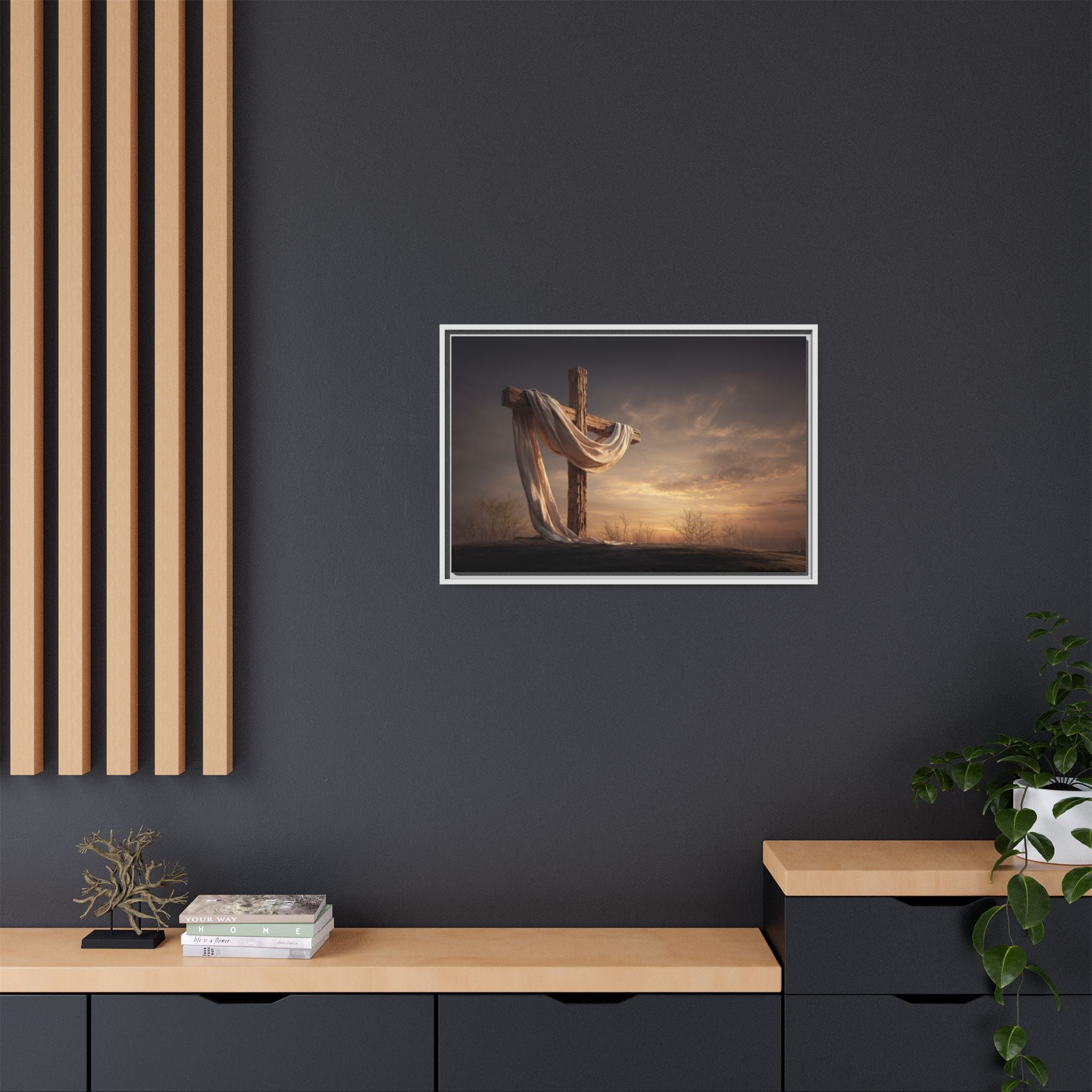 Rustic Cross Wall Art with Draped Fabric | Inspirational Decor