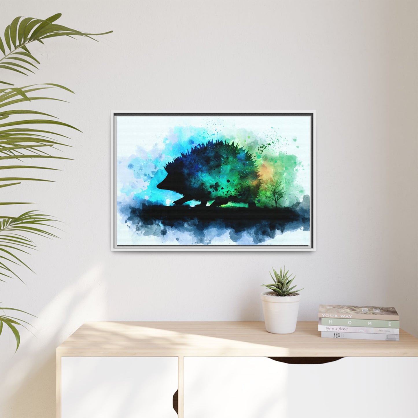 Hedgehog Silhouette Watercolor Art | Nature-Inspired Home Decor