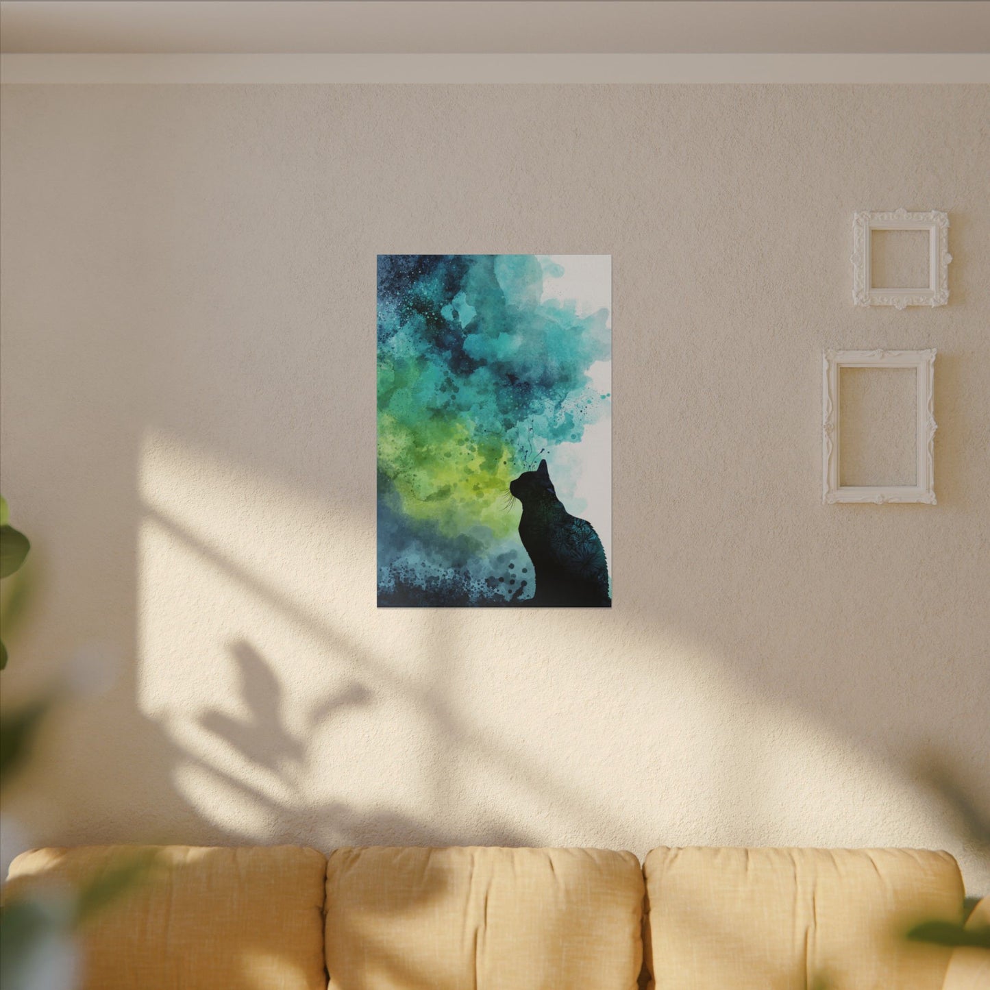 Whimsical Cat Silhouette Watercolor Artwork