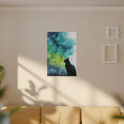 Whimsical Cat Silhouette Watercolor Artwork