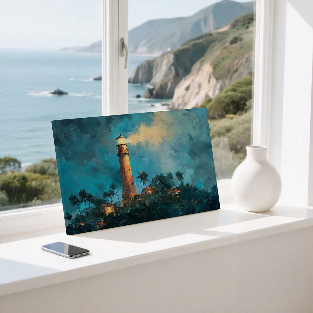Lighthouse Canvas Wall Art – styled room view 6