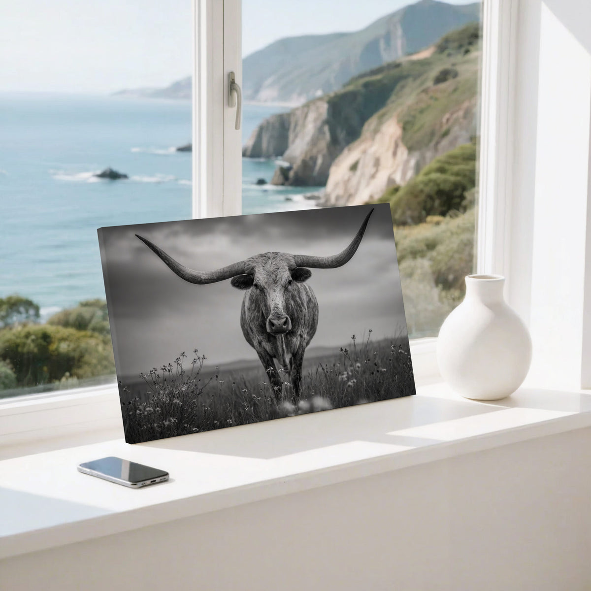 Longhorn Steer Canvas Print – styled room view 6
