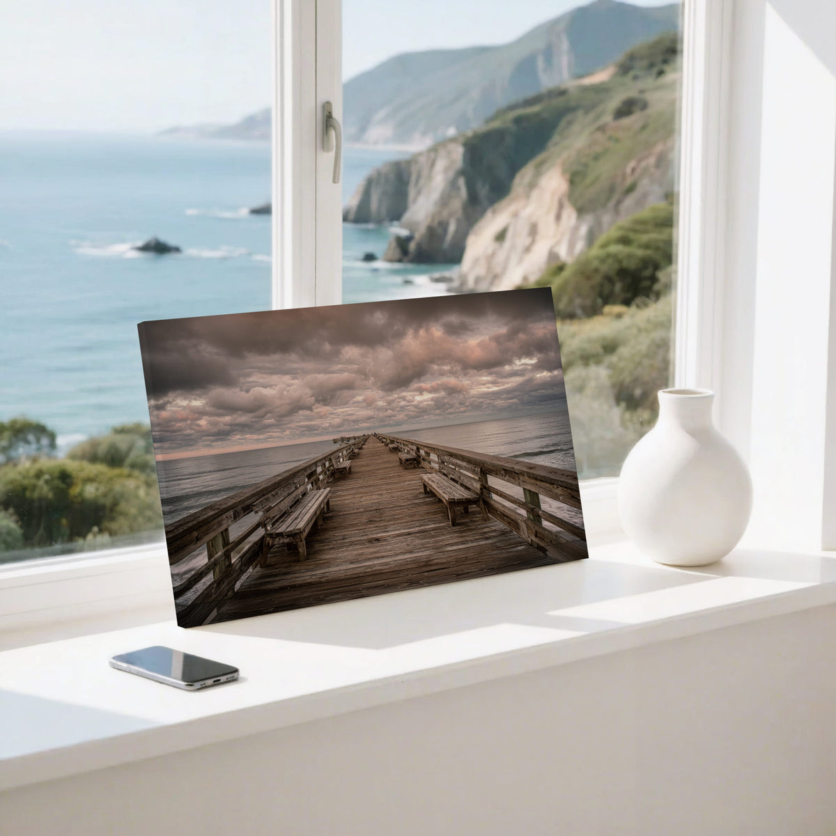 Ocean Pier Canvas Wall Art – styled room view 6