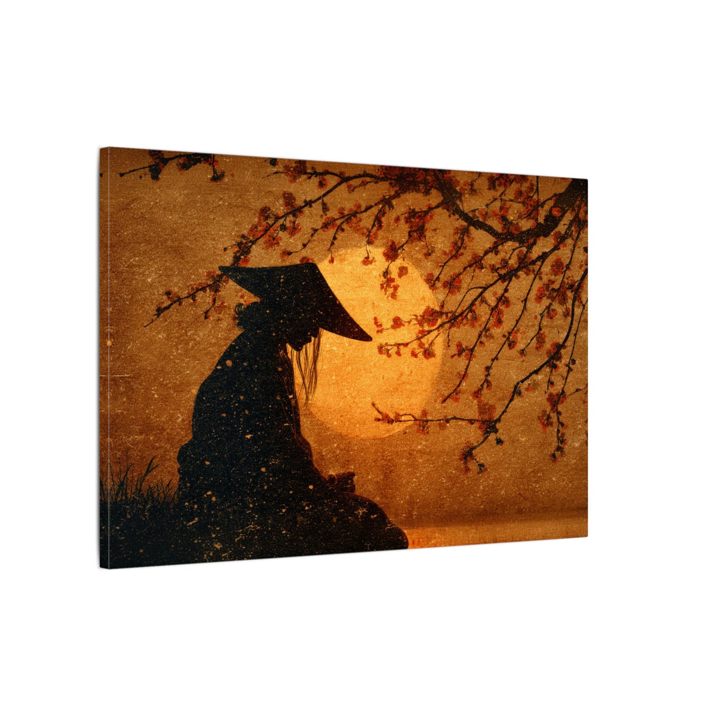 Serene Silhouette of Contemplation | Asian-Inspired Artwork