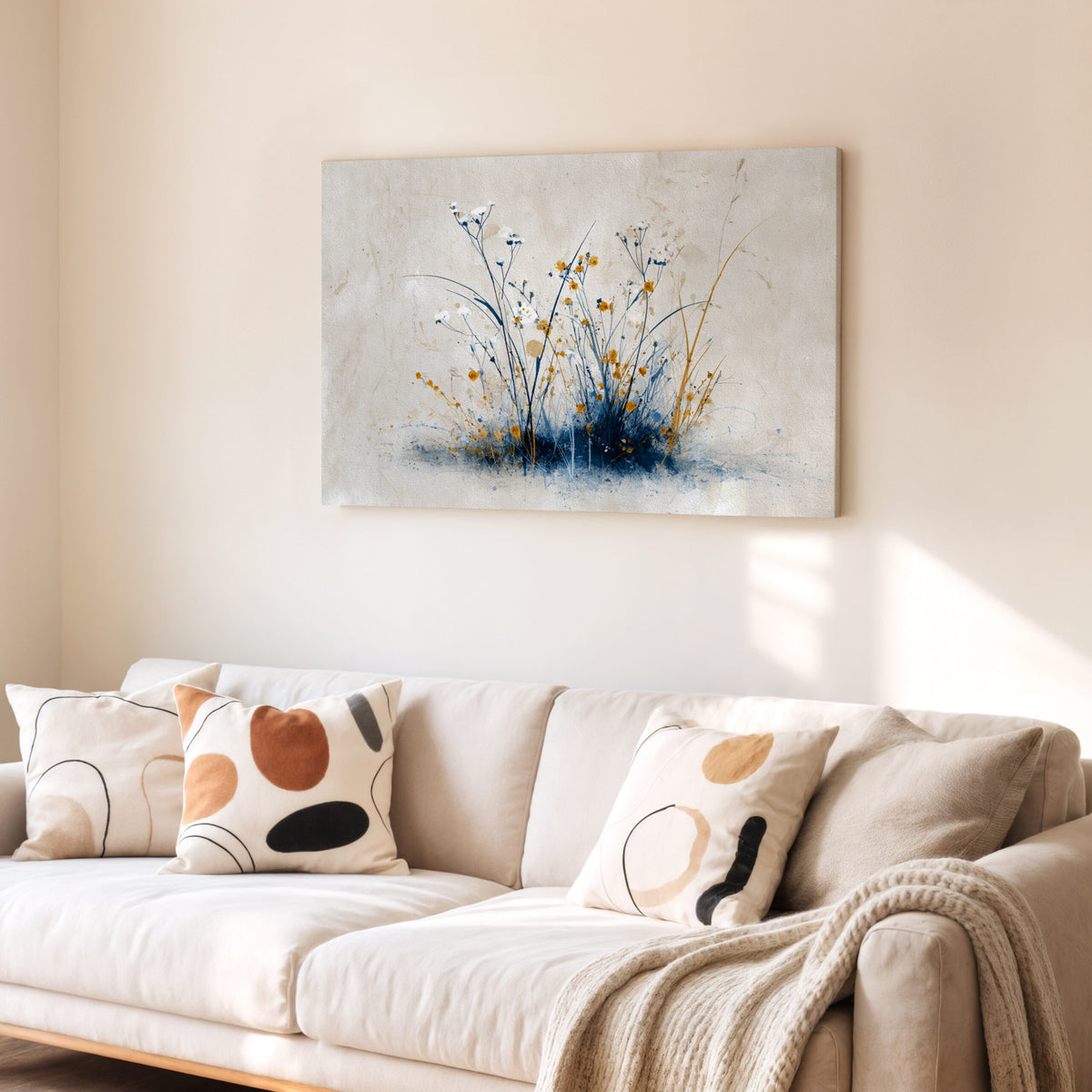Abstract Botanical Canvas Wall Art – styled room view 7