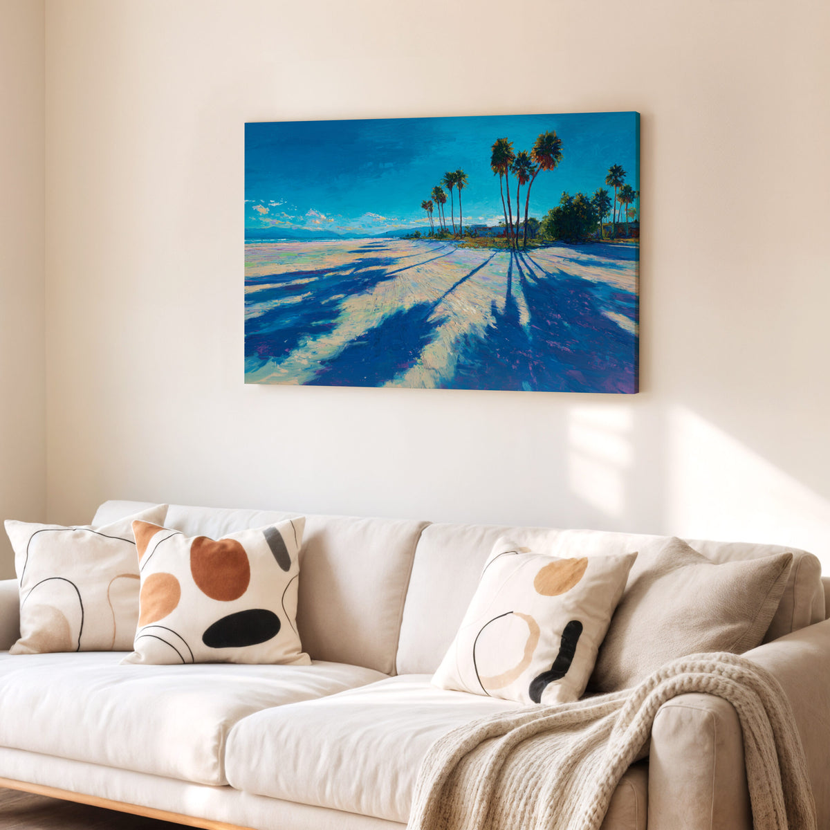 Palm Tree Shadow Canvas Art – styled room view 6