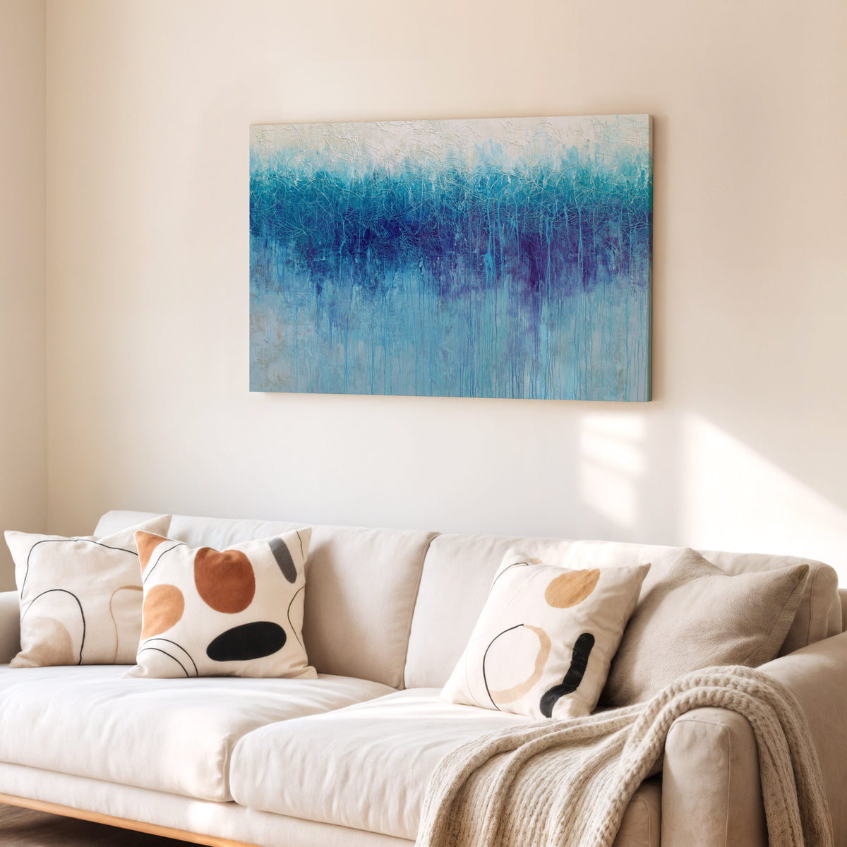 Abstract Blue Gradient Canvas Wall Art – styled room view 6