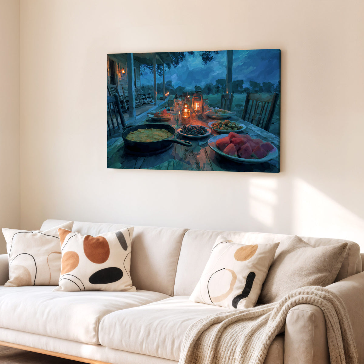 Southern Farmstead Dinner Canvas Print – styled room view 6