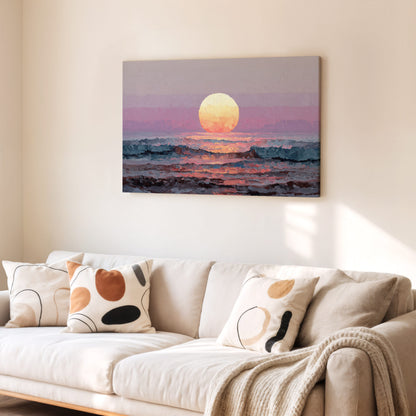 Vintage Coastal Sunset Canvas Wall Art – styled room view 5