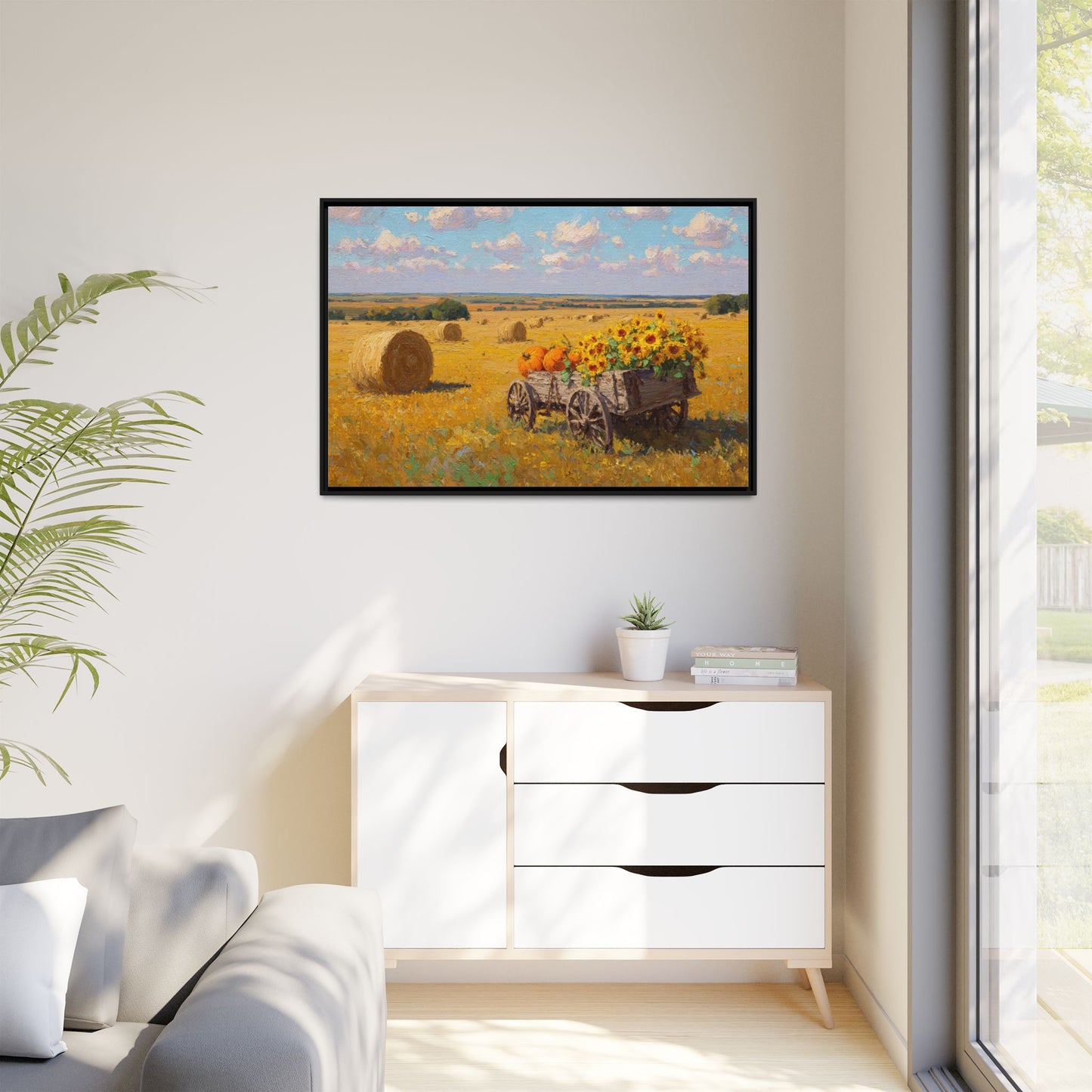 Sunflower Harvest Wagon Decor | Rustic Farm Art for Home