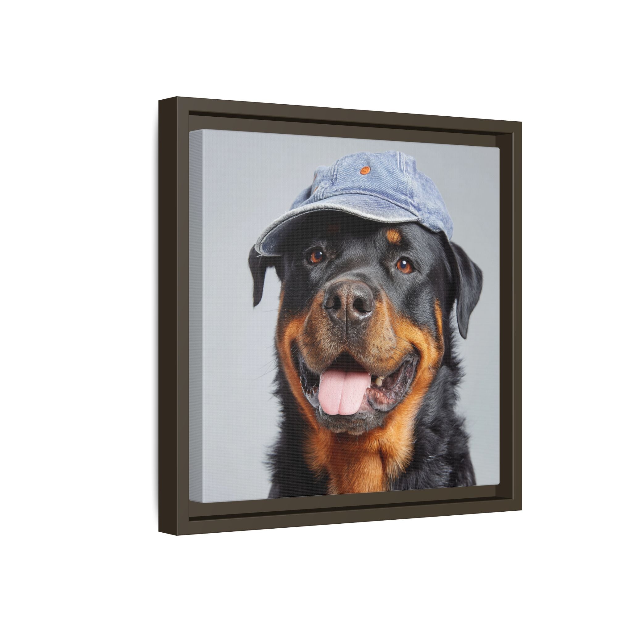 Playful Rottweiler Portrait | Dog Art in Denim Cap