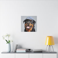 Whimsical Rottweiler Art - Denim Hat Dog Portrait