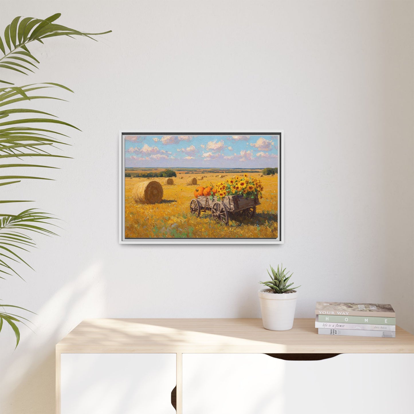 Sunflower Harvest Wagon Decor | Rustic Farm Art for Home