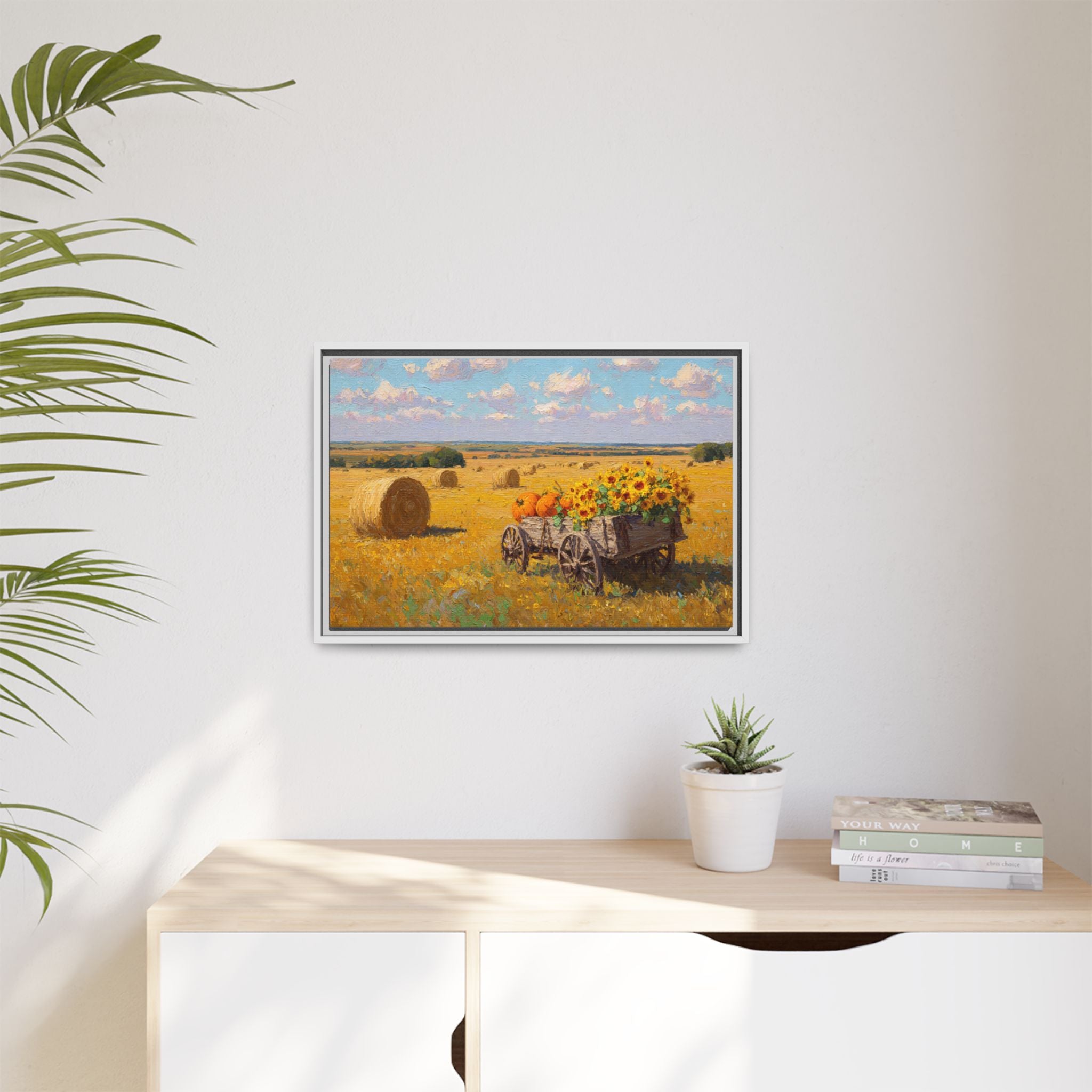 Sunflower Harvest Wagon Decor | Rustic Farm Art for Home