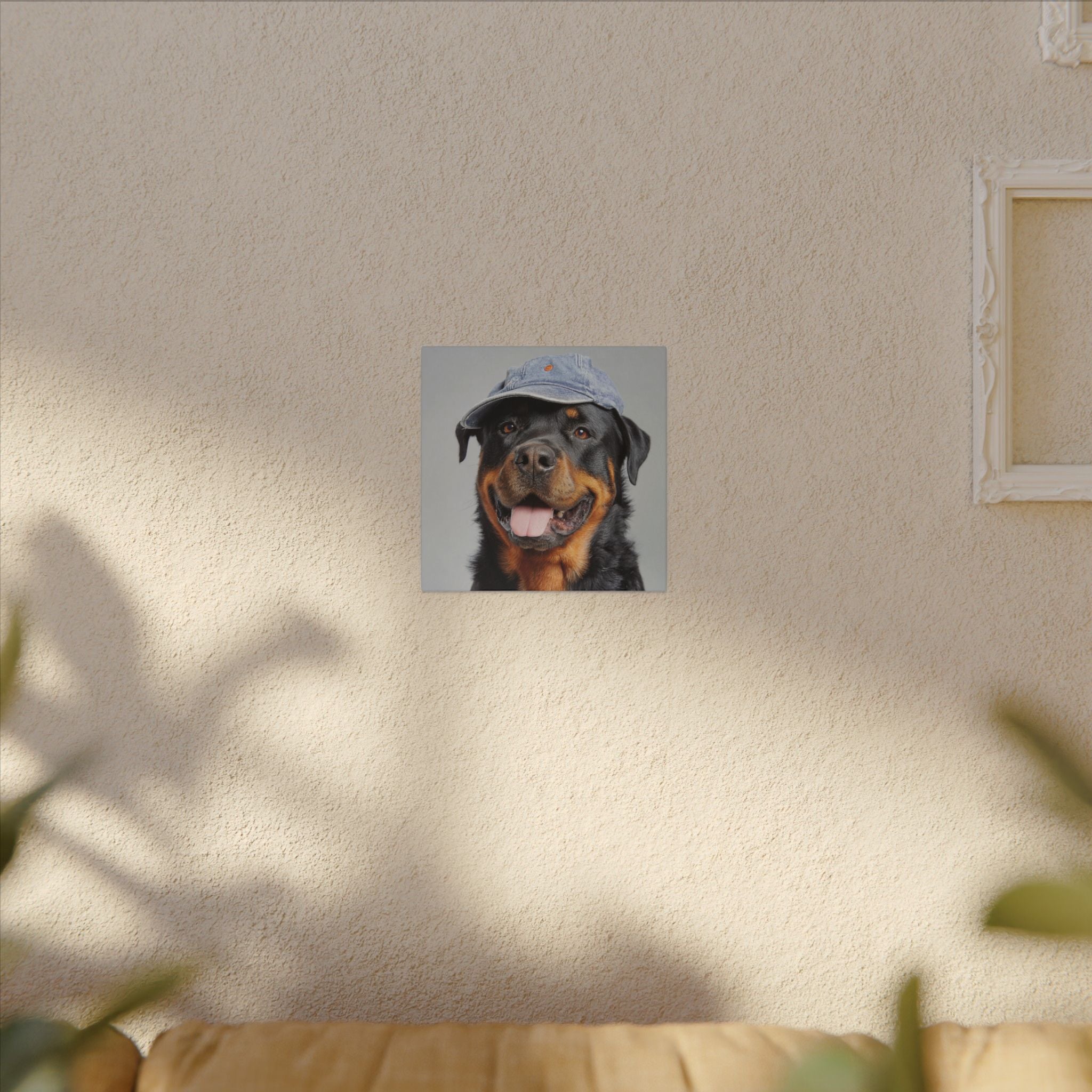 Playful Rottweiler Portrait | Dog Art in Denim Cap