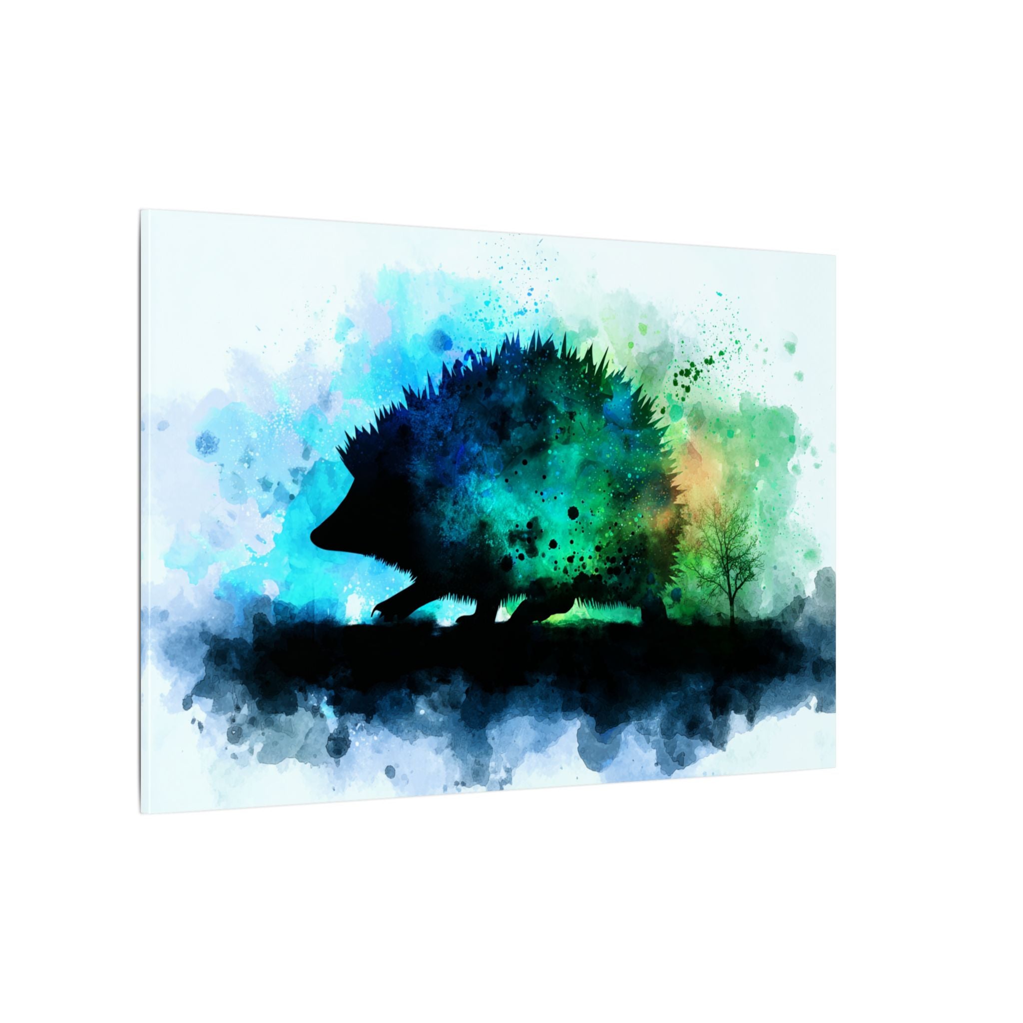 Hedgehog Silhouette Watercolor Art | Nature-Inspired Home Decor