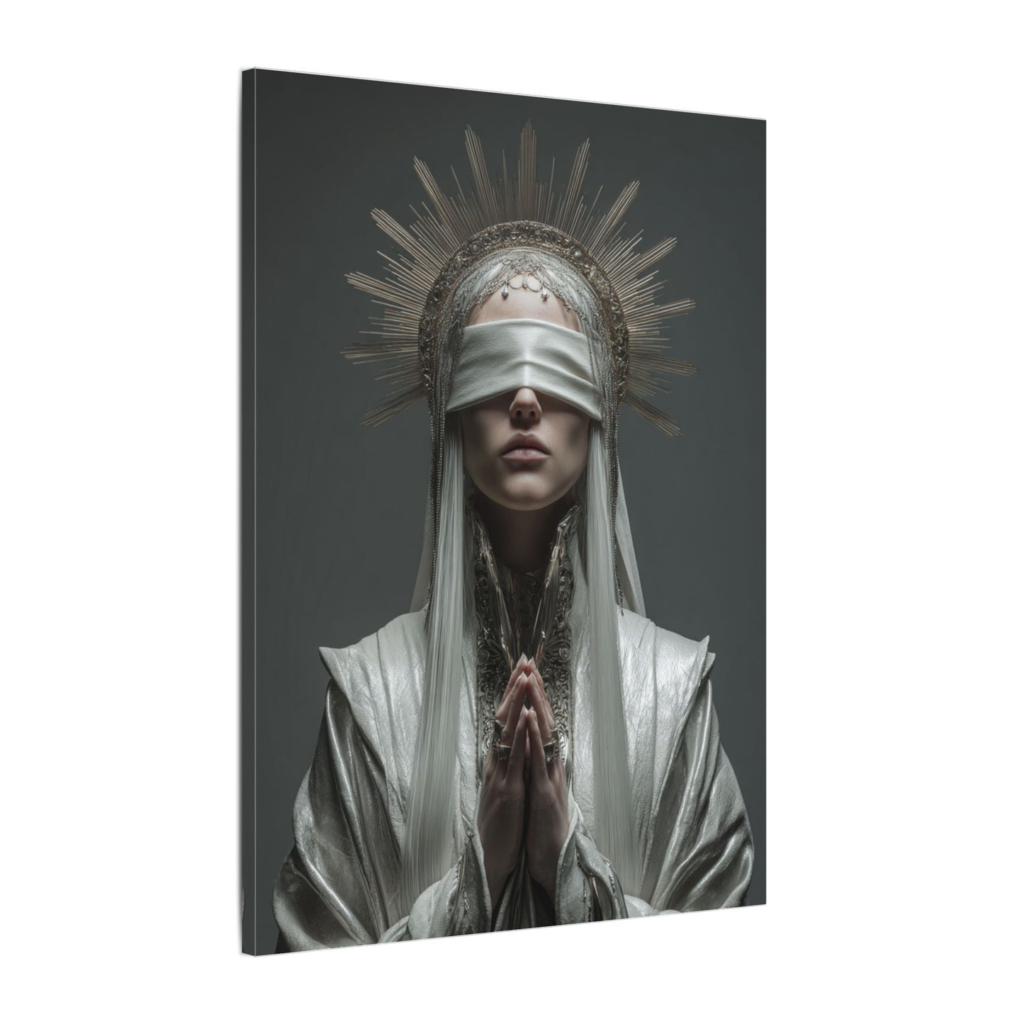 Ethereal Blindfolded Saint Art | Spiritual Home Decor