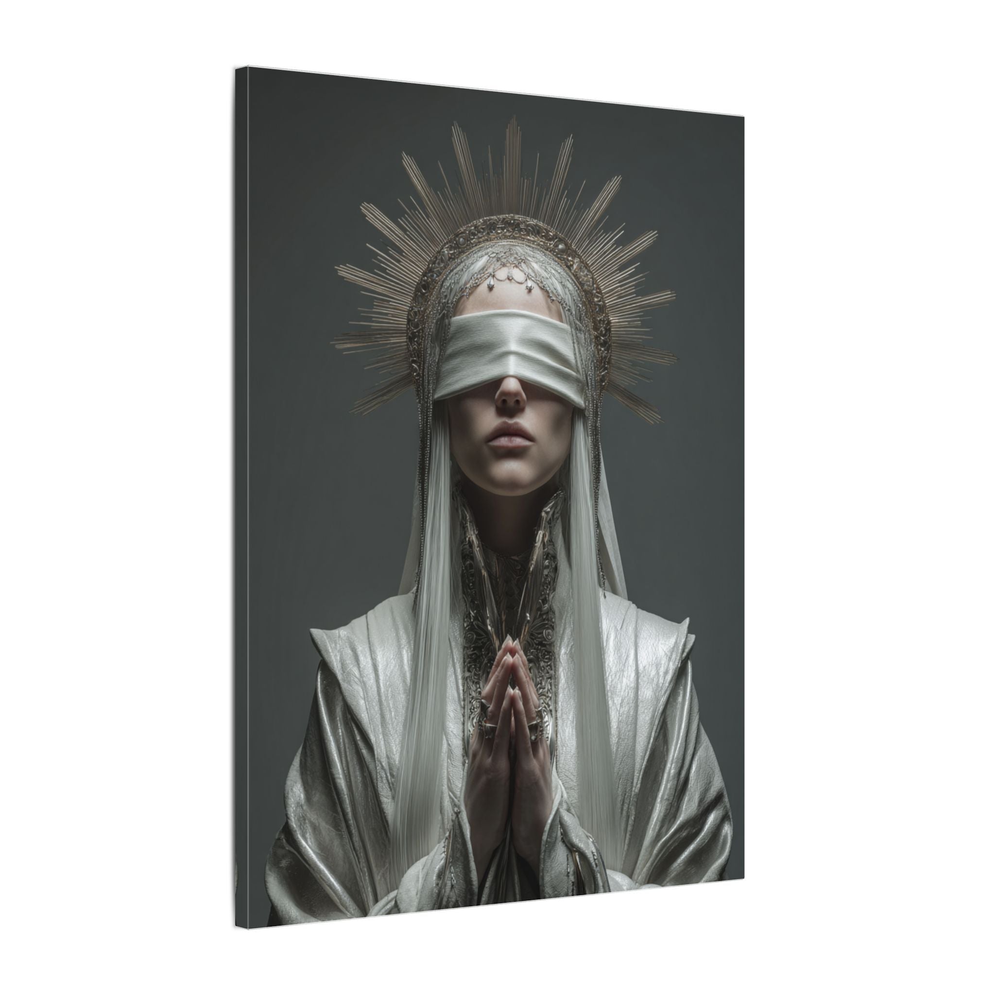 Ethereal Blindfolded Saint Art | Spiritual Home Decor
