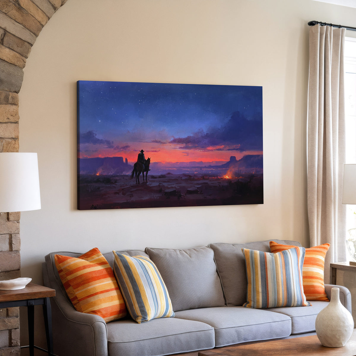 Western Cowboy Canvas Wall Art – styled room view 6