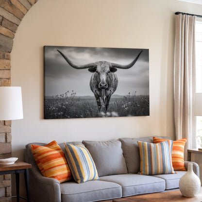 Longhorn Steer Canvas Print – styled room view 7