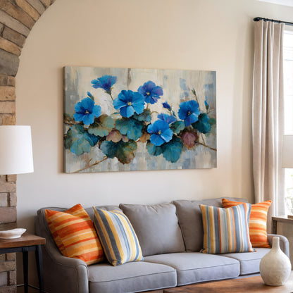 Blue Floral Canvas Wall Art – styled room view 6