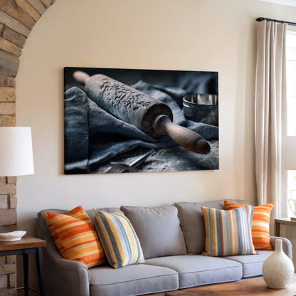 Rustic Kitchen Rolling Pin Canvas Art – styled room view 7