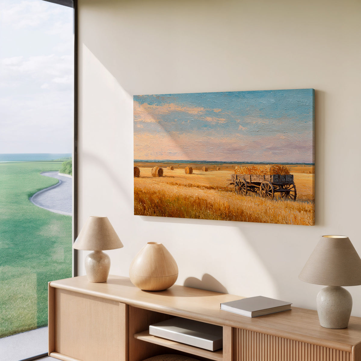 Harvest Wheat Field Canvas Art – styled room view 7