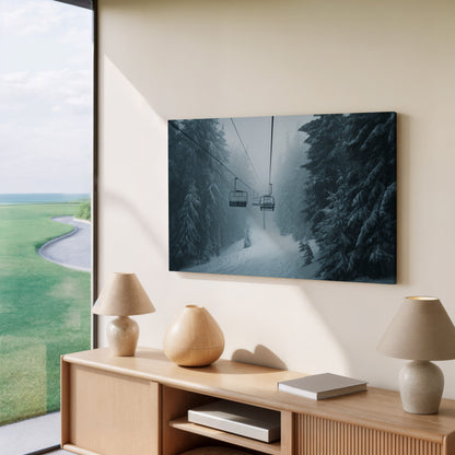 Winter Ski Lift Canvas Wall Art – styled room view 4