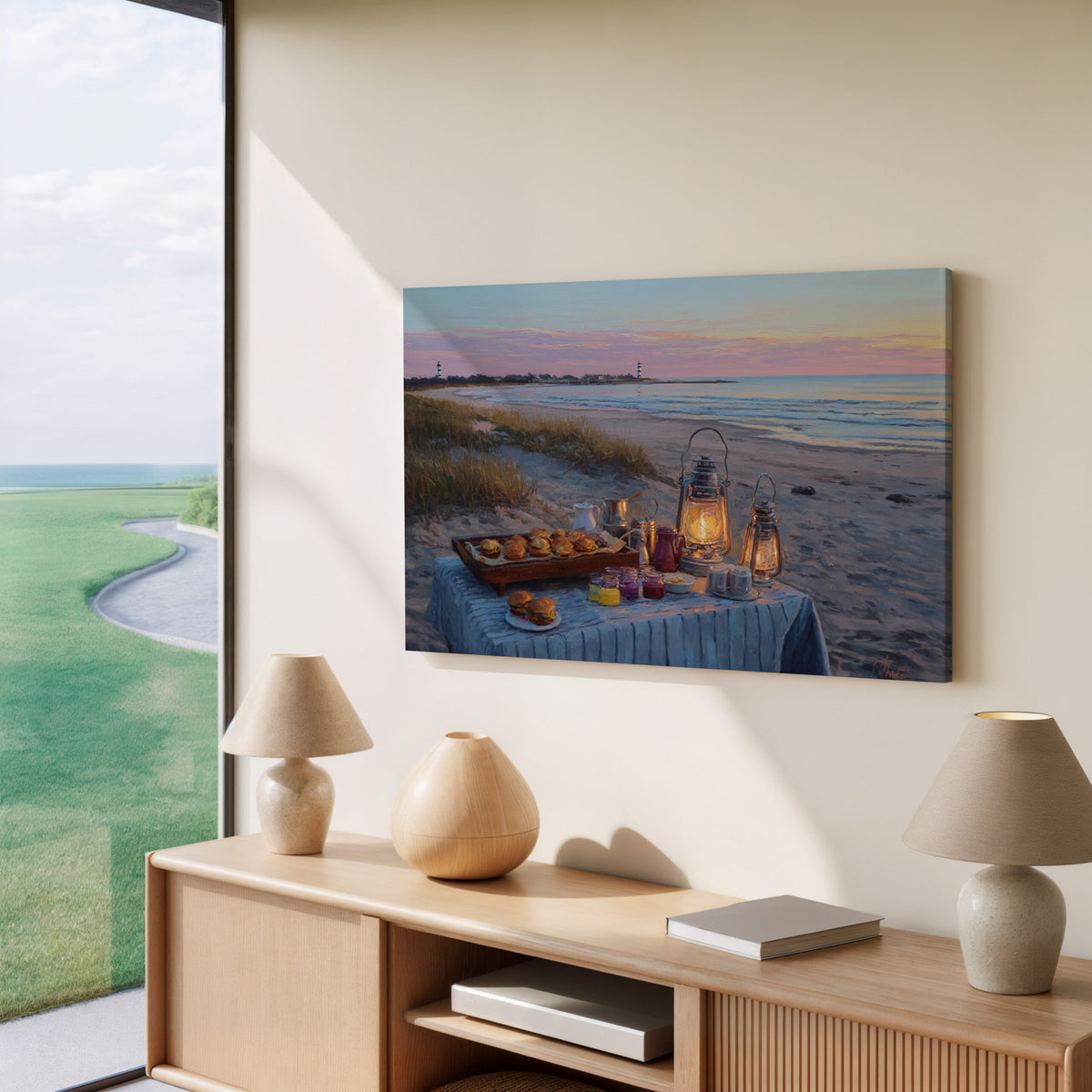 Cape Cod Beach Canvas Art – styled room view 6