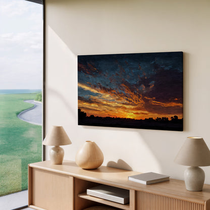 Dramatic Sunset Sky Canvas Print – styled room view 7