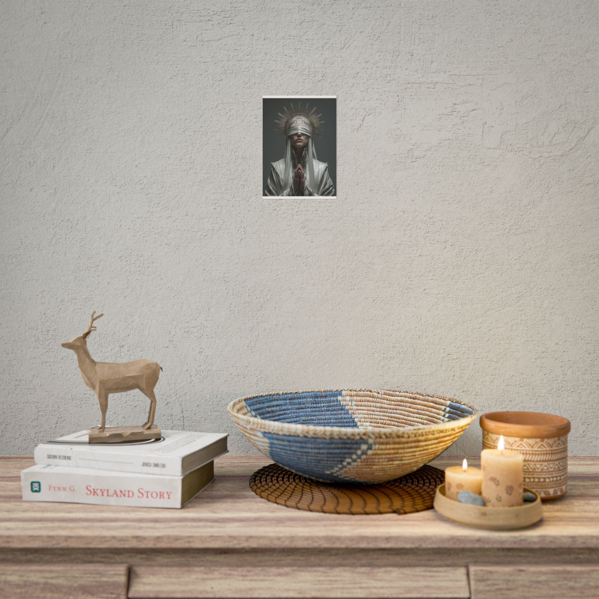 Ethereal Blindfolded Saint Art | Spiritual Home Decor