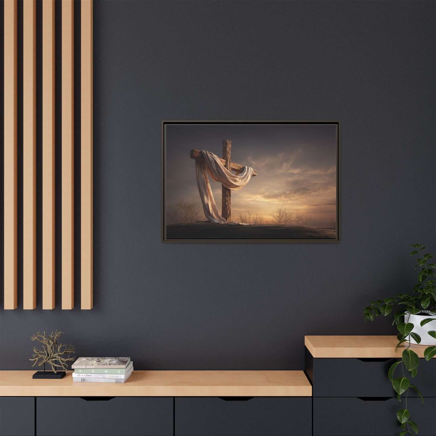 Rustic Cross Wall Art with Draped Fabric | Inspirational Decor
