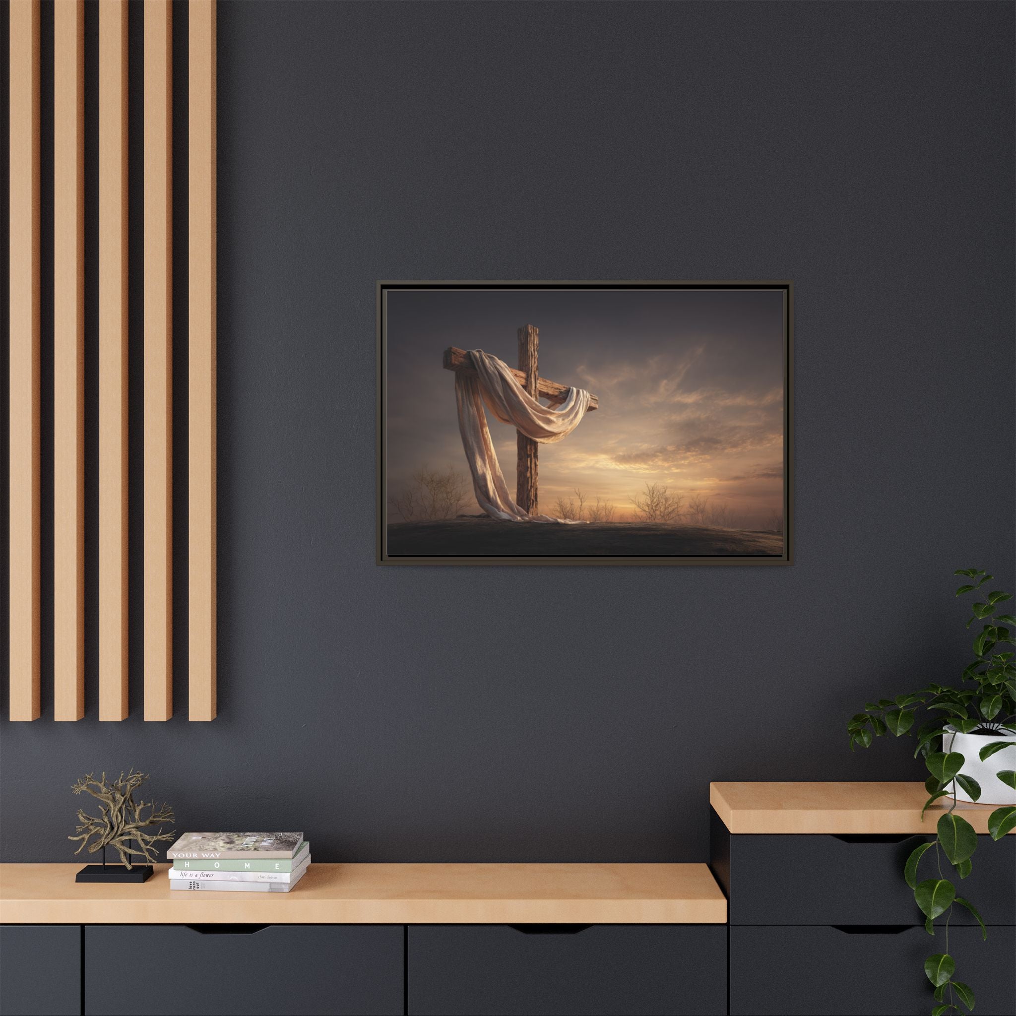 Rustic Cross Wall Art with Draped Fabric | Inspirational Decor