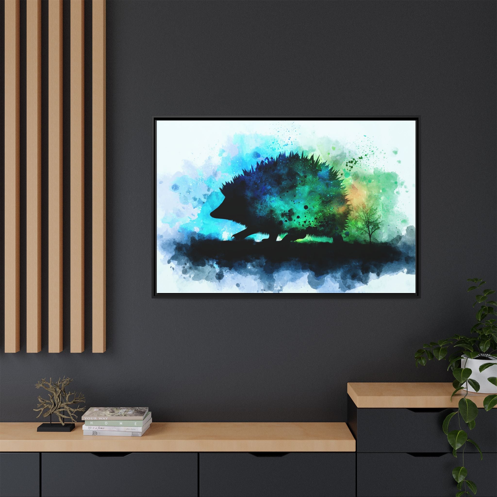 Hedgehog Silhouette Watercolor Art | Nature-Inspired Home Decor