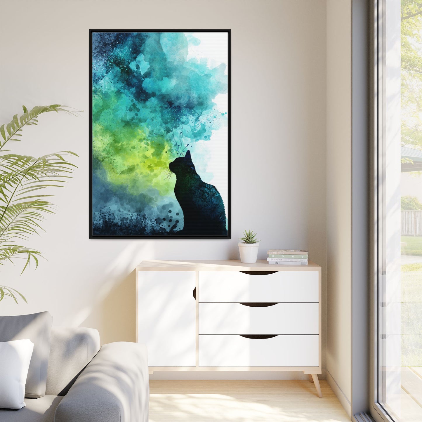 Whimsical Cat Silhouette Watercolor Artwork