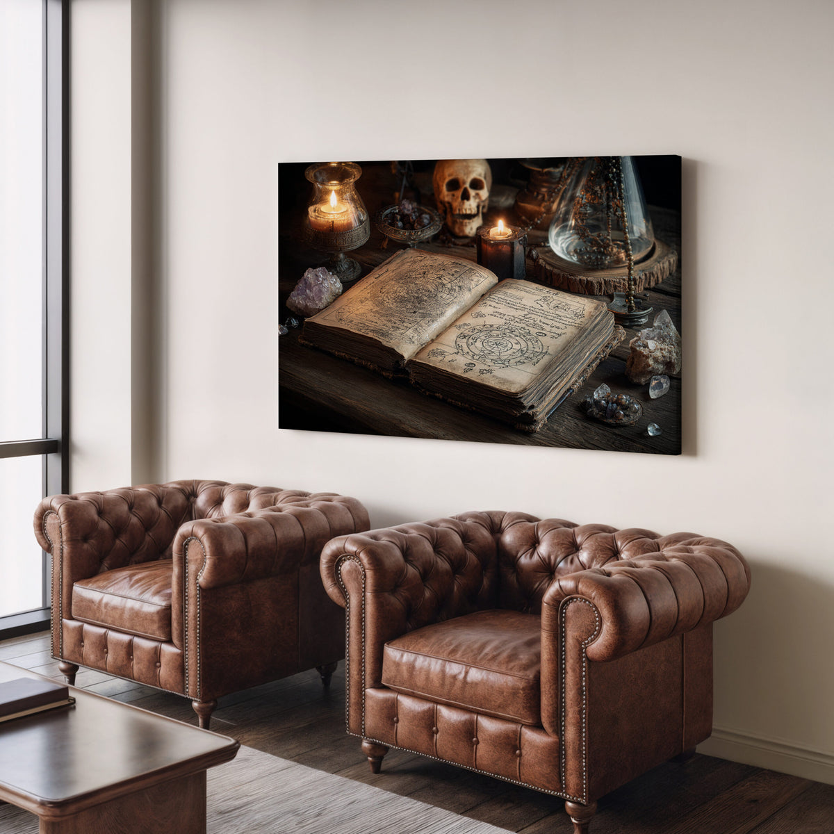 Dark Academia Spellbook Canvas Print – styled room view 6