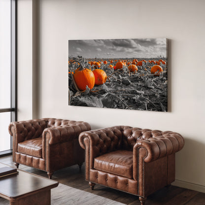 Orange Pumpkin Field Canvas Wall Art – styled room view 7