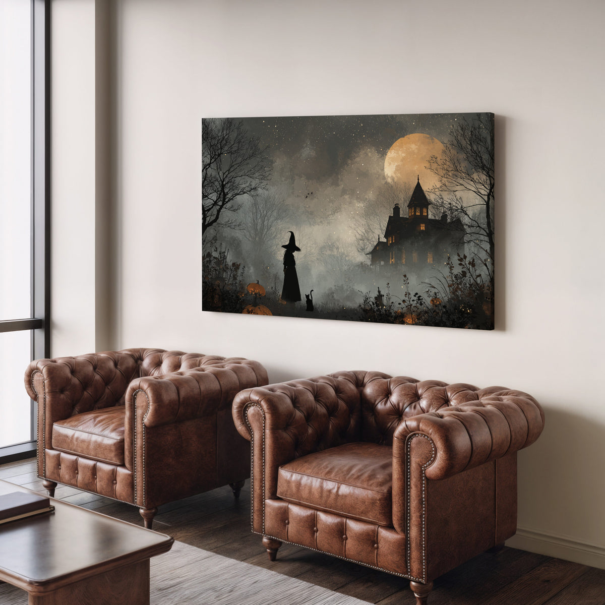 Spooky Witch Halloween Wall Art – styled room view 6