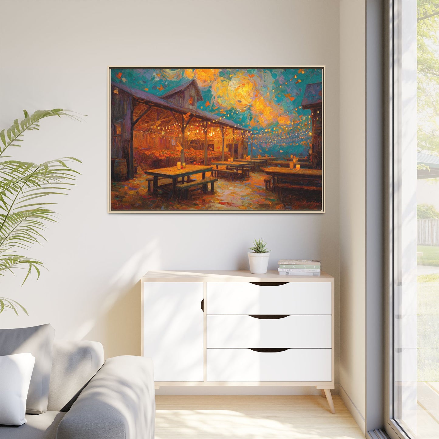 Autumn Festival Night Scene - Colorful Impressionist Art
