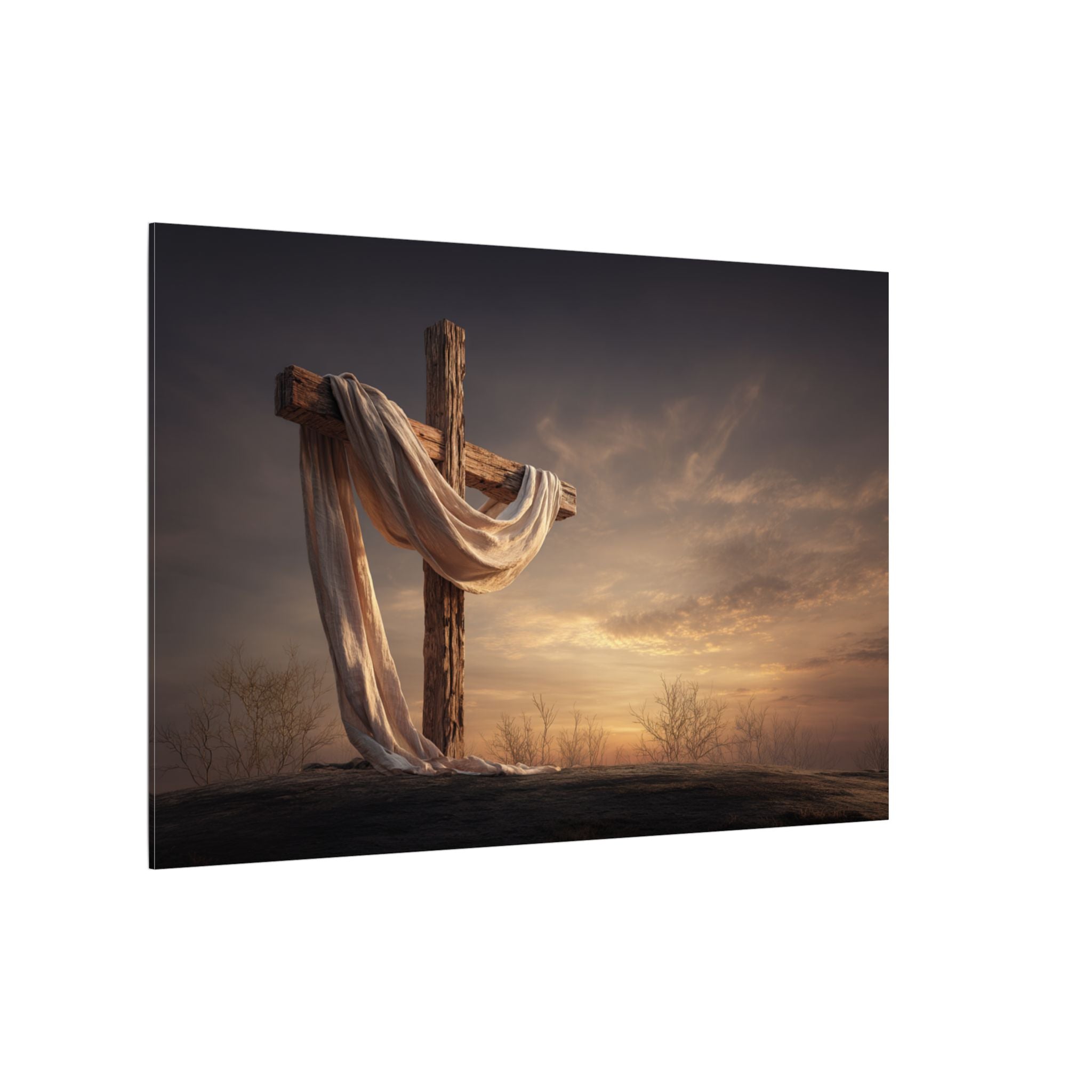 Rustic Cross Wall Art with Draped Fabric | Inspirational Decor