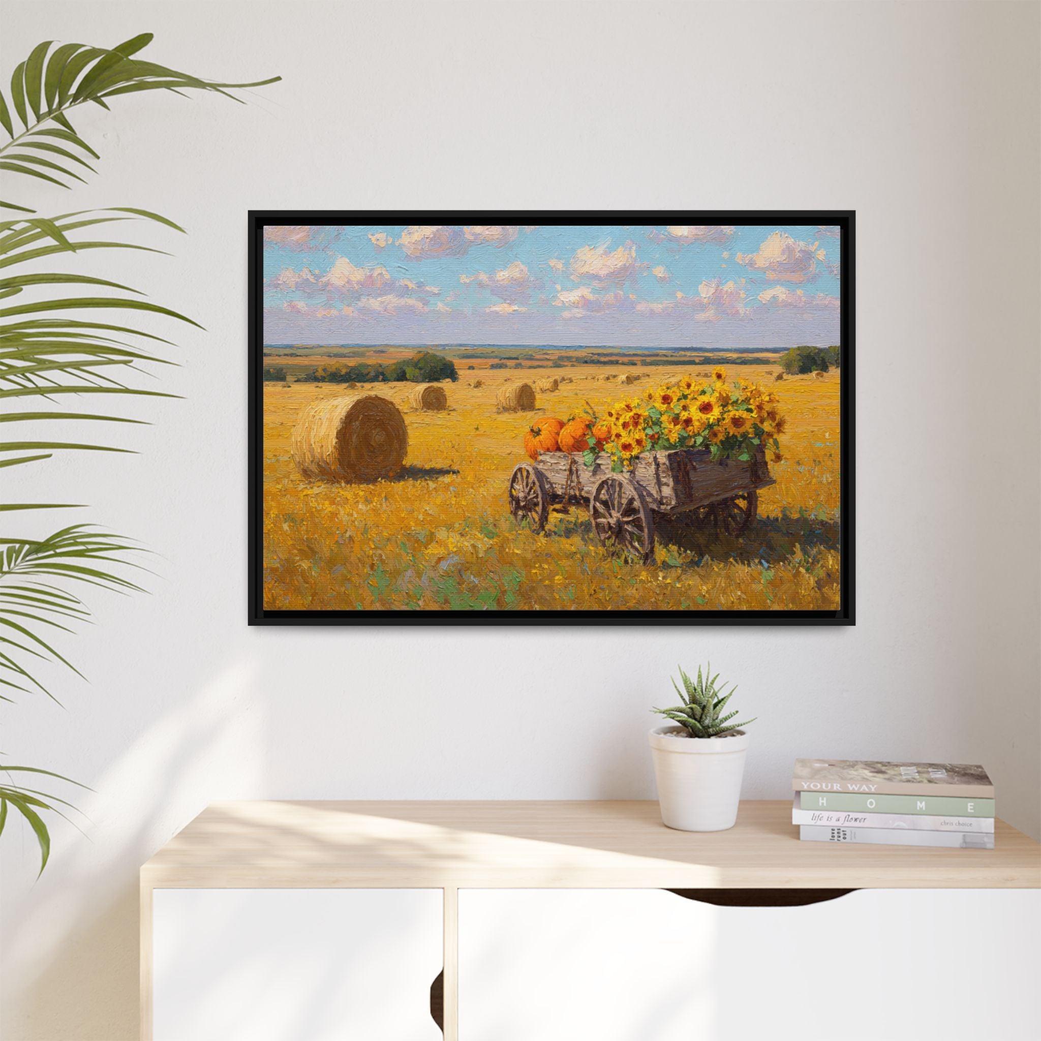 Sunflower Harvest Wagon Decor | Rustic Farm Art for Home