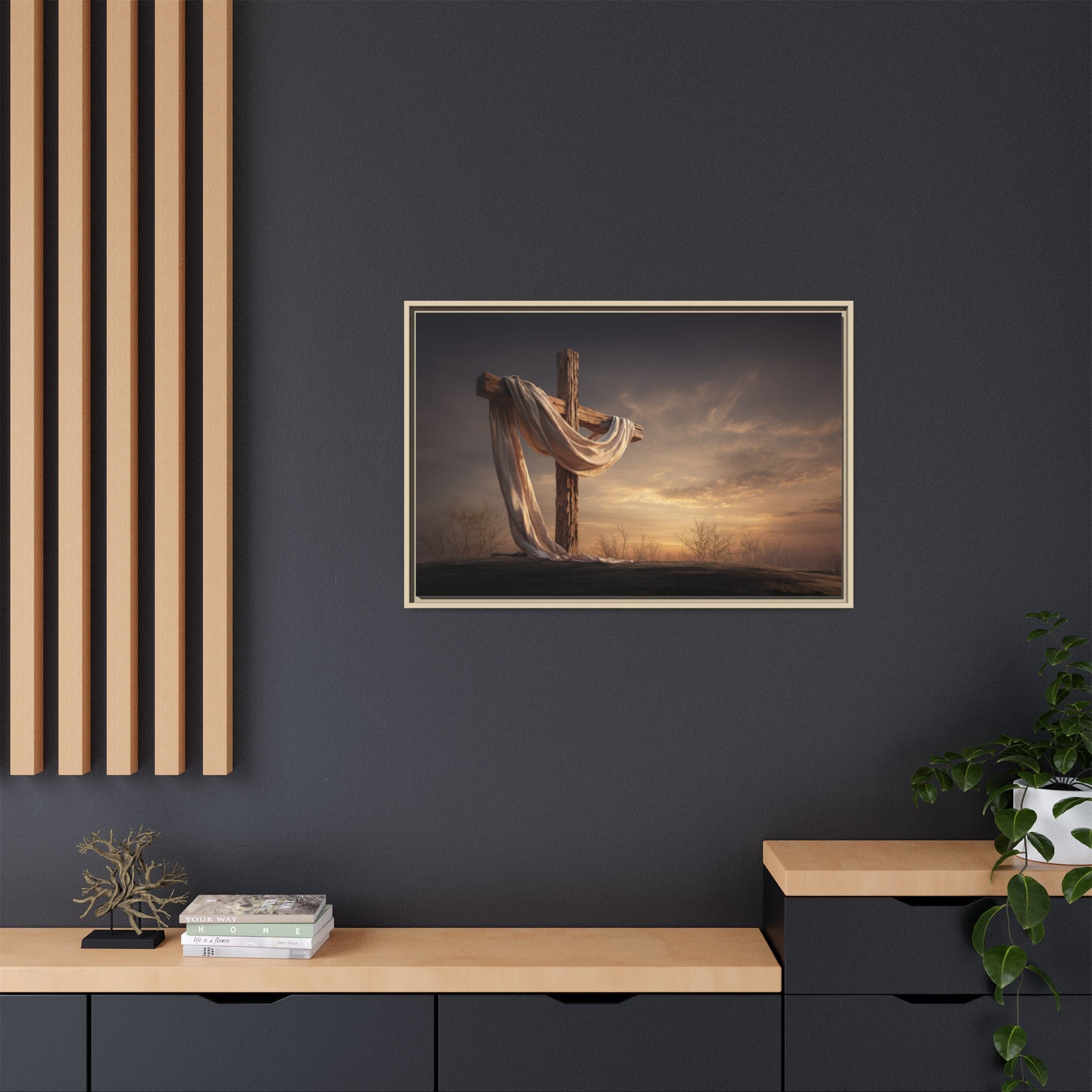 Rustic Cross Wall Art with Draped Fabric | Inspirational Decor