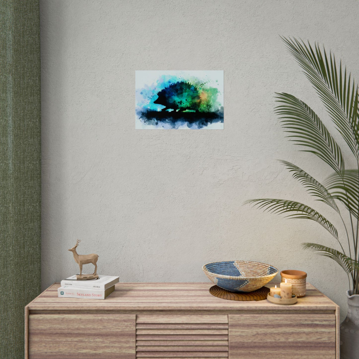Hedgehog Silhouette Watercolor Art | Nature-Inspired Home Decor