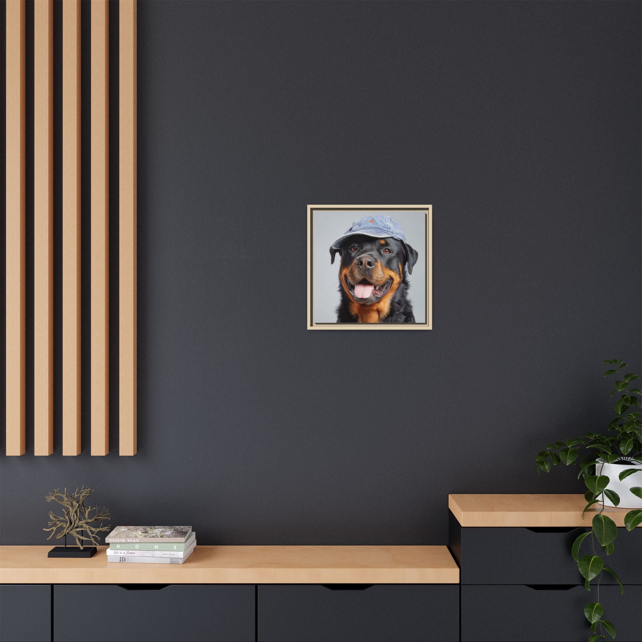 Whimsical Rottweiler Art - Denim Hat Dog Portrait