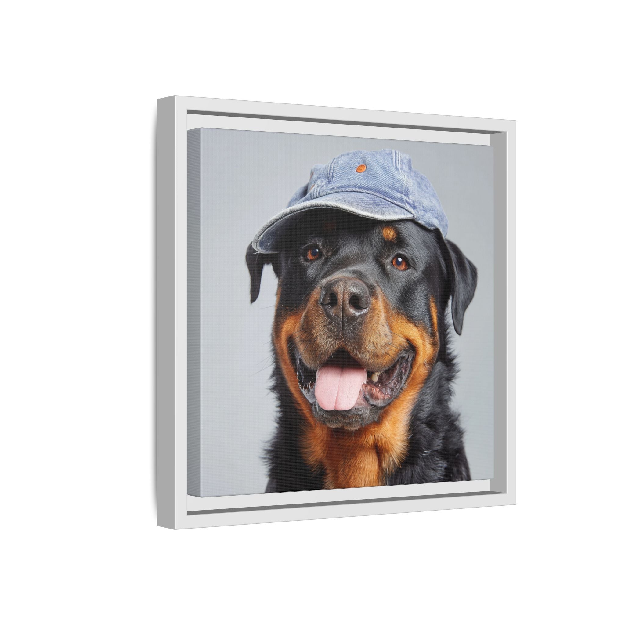 Whimsical Rottweiler Art - Denim Hat Dog Portrait